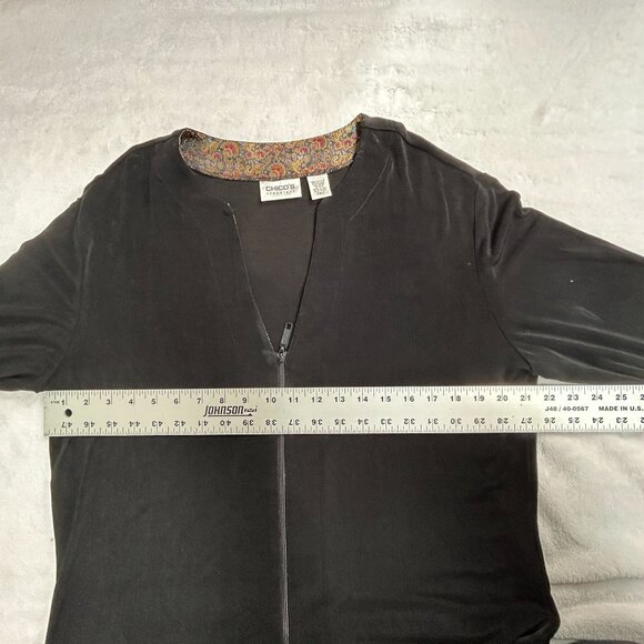 Chico's Travelers Womens Black Zip-Up Jacket Size 3 Stretch Paisley Trim Casual - Picture 6 of 7